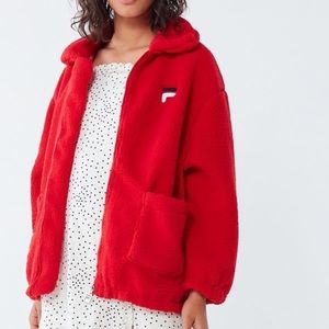 FILA X UO EXCLUSIVE FRONT ZIP TEDDY SHERPA JACKET